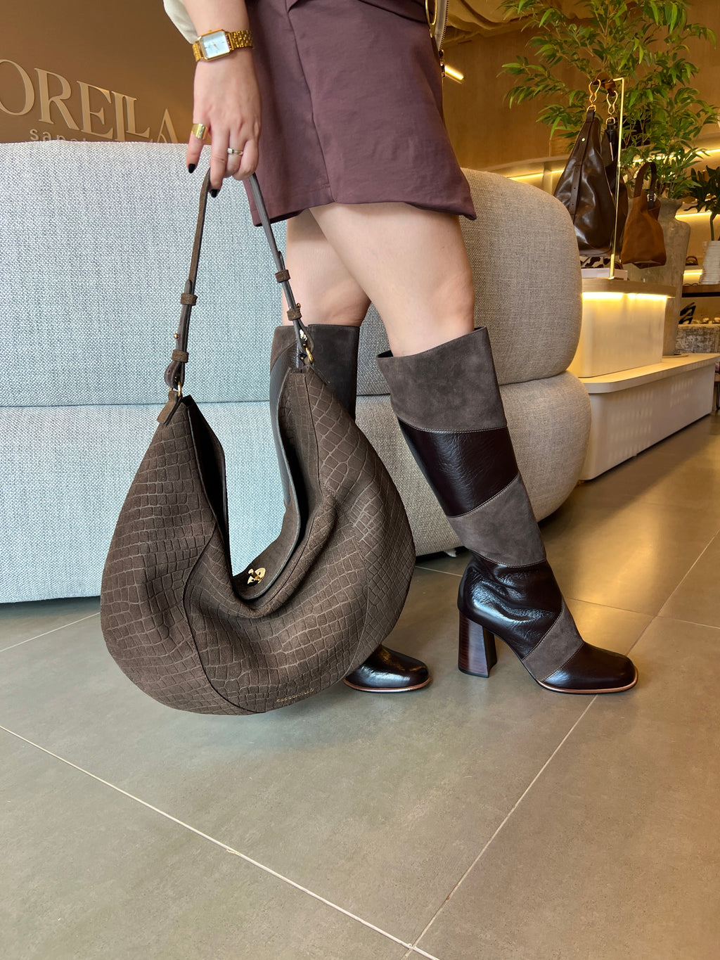 BOTA CANO LONGO MIX COURO MARROM CECCONELLO