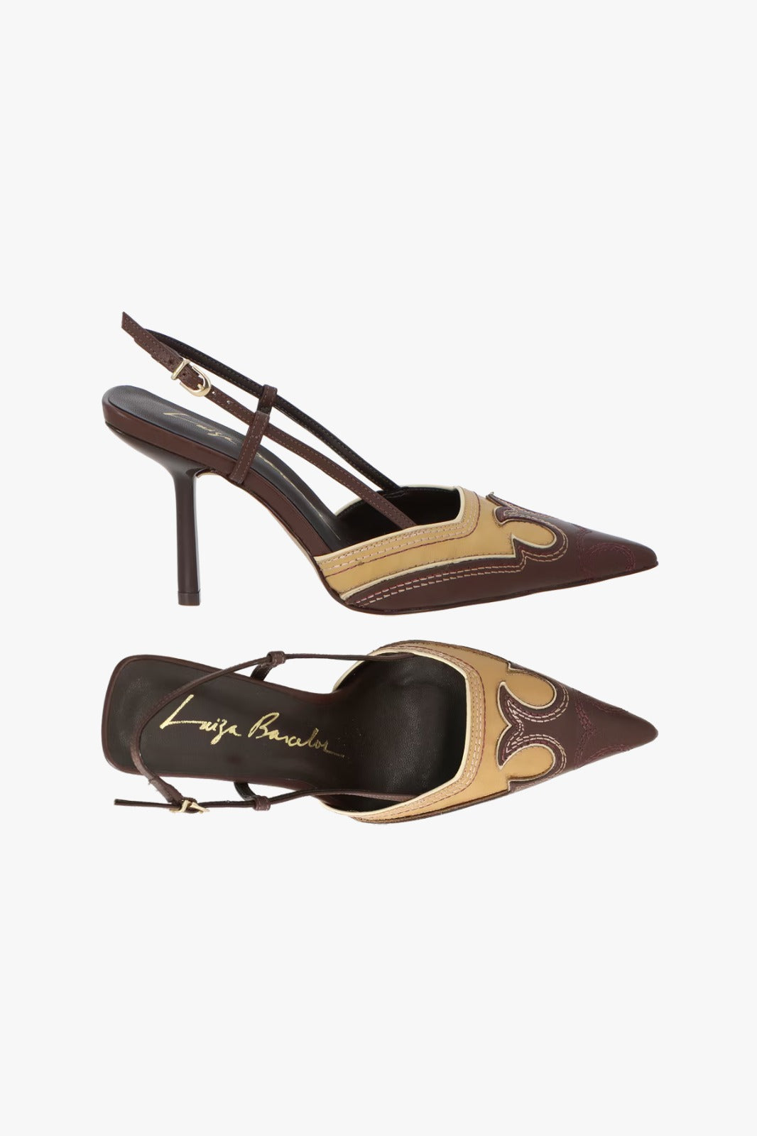SLINGBACK COURO MARROM E AREIA  LUIZA BARCELOS