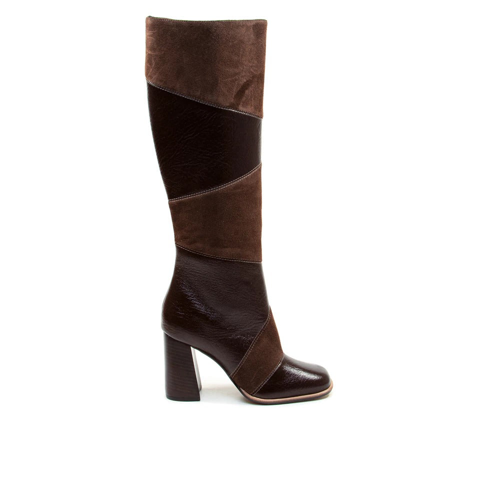 BOTA CANO LONGO MIX COURO MARROM CECCONELLO