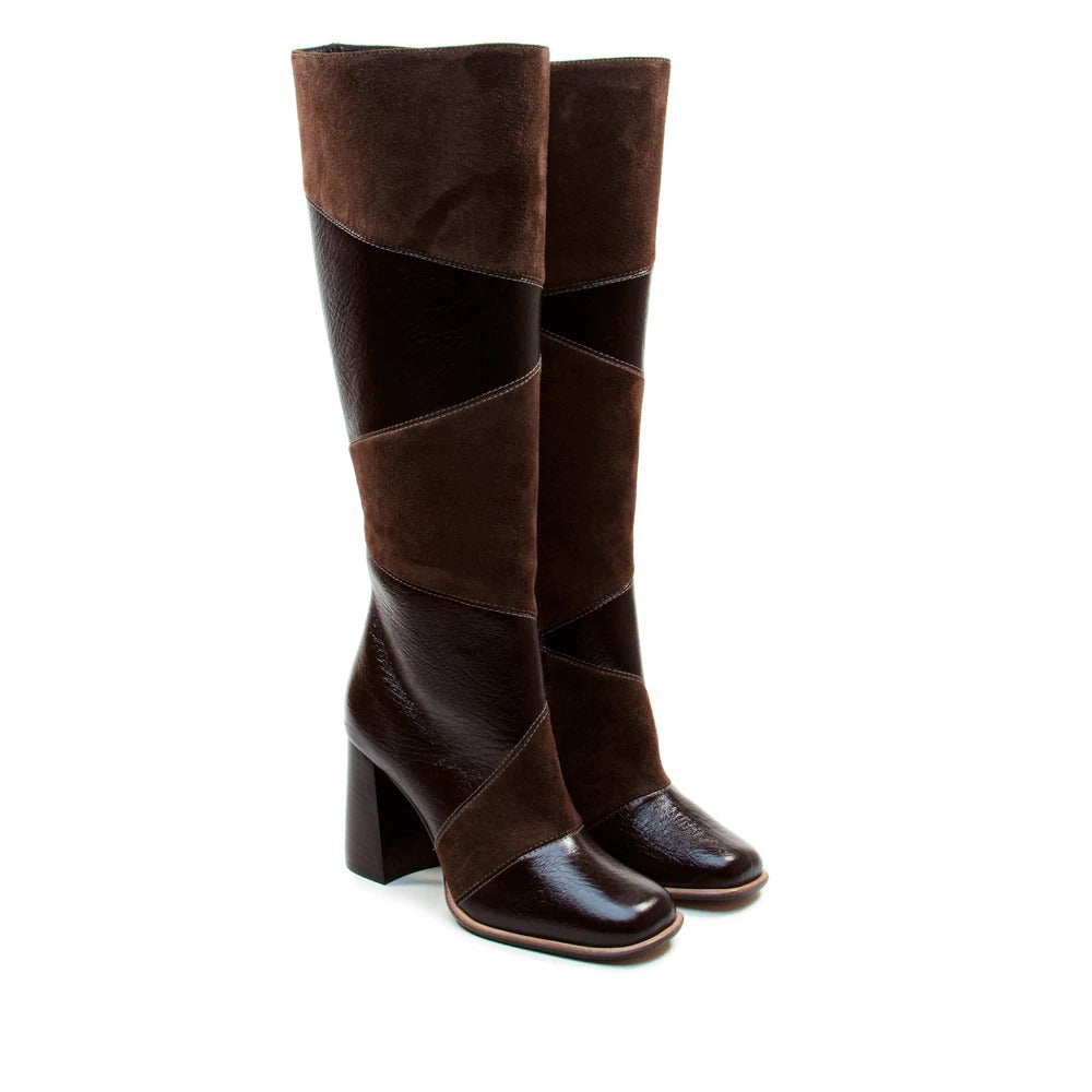 BOTA CANO LONGO MIX COURO MARROM CECCONELLO