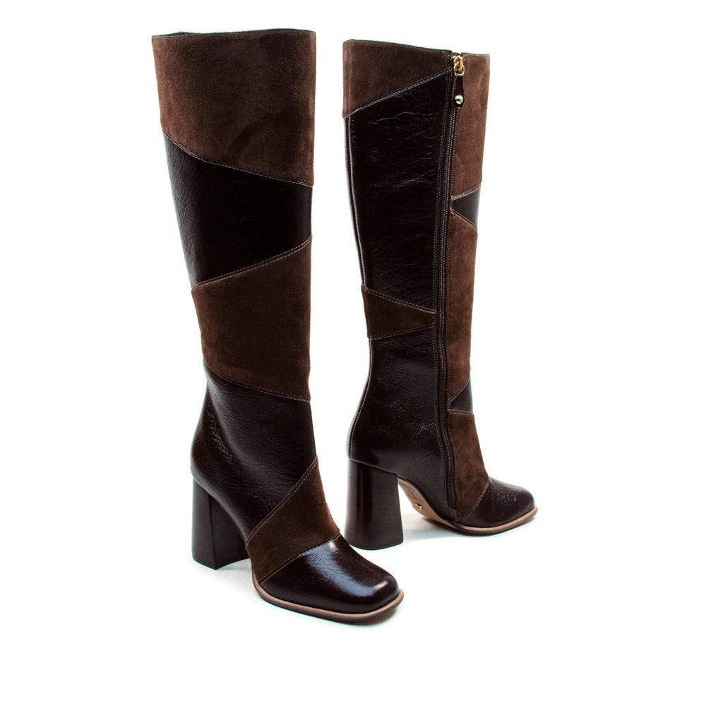 BOTA CANO LONGO MIX COURO MARROM CECCONELLO