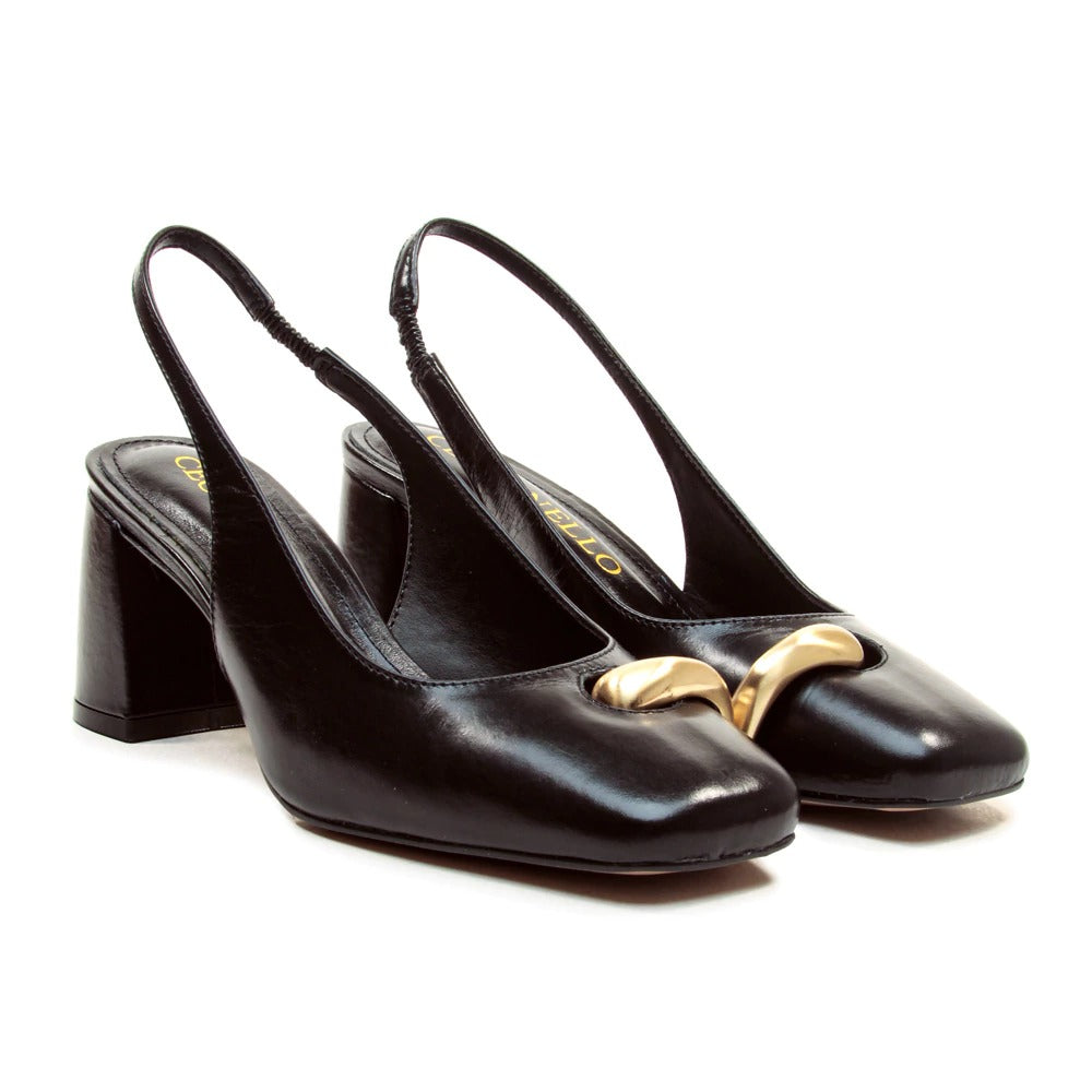 Slingback couro preto cecconello