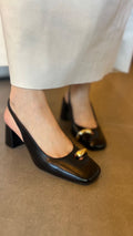 Slingback couro preto cecconello