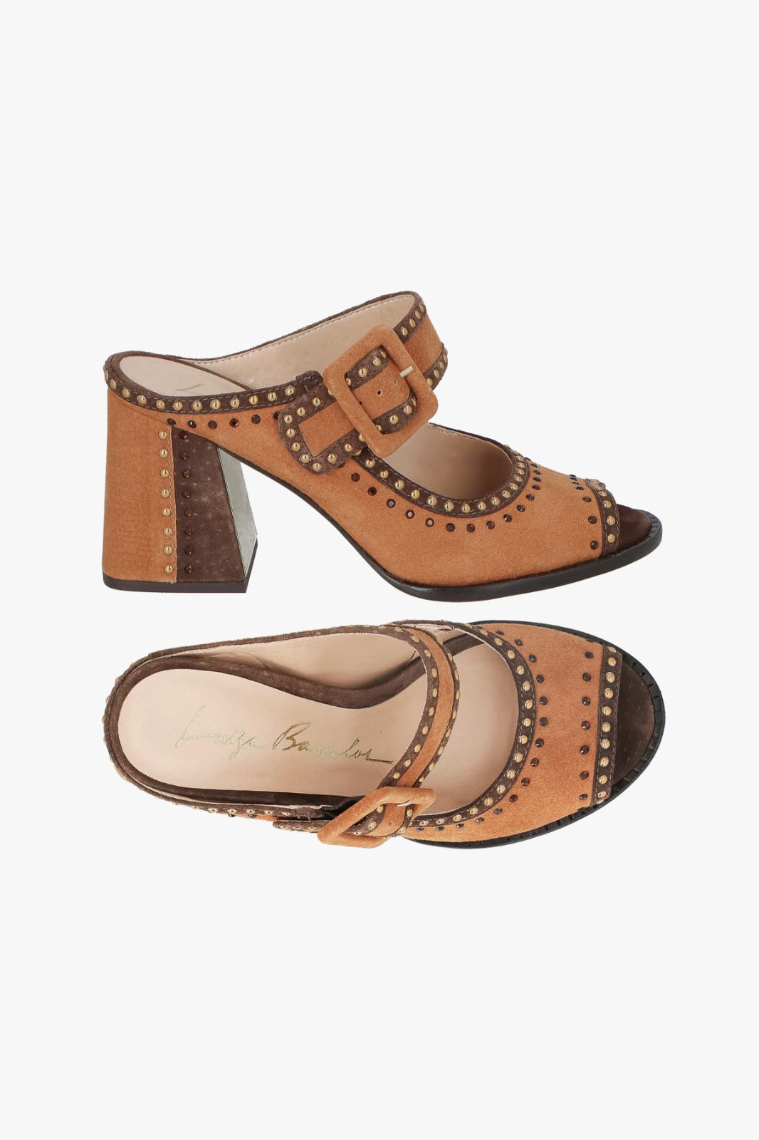 MULE PEEP TOE EM CAMURÇA CARAMELO LUIZA BARCELOS