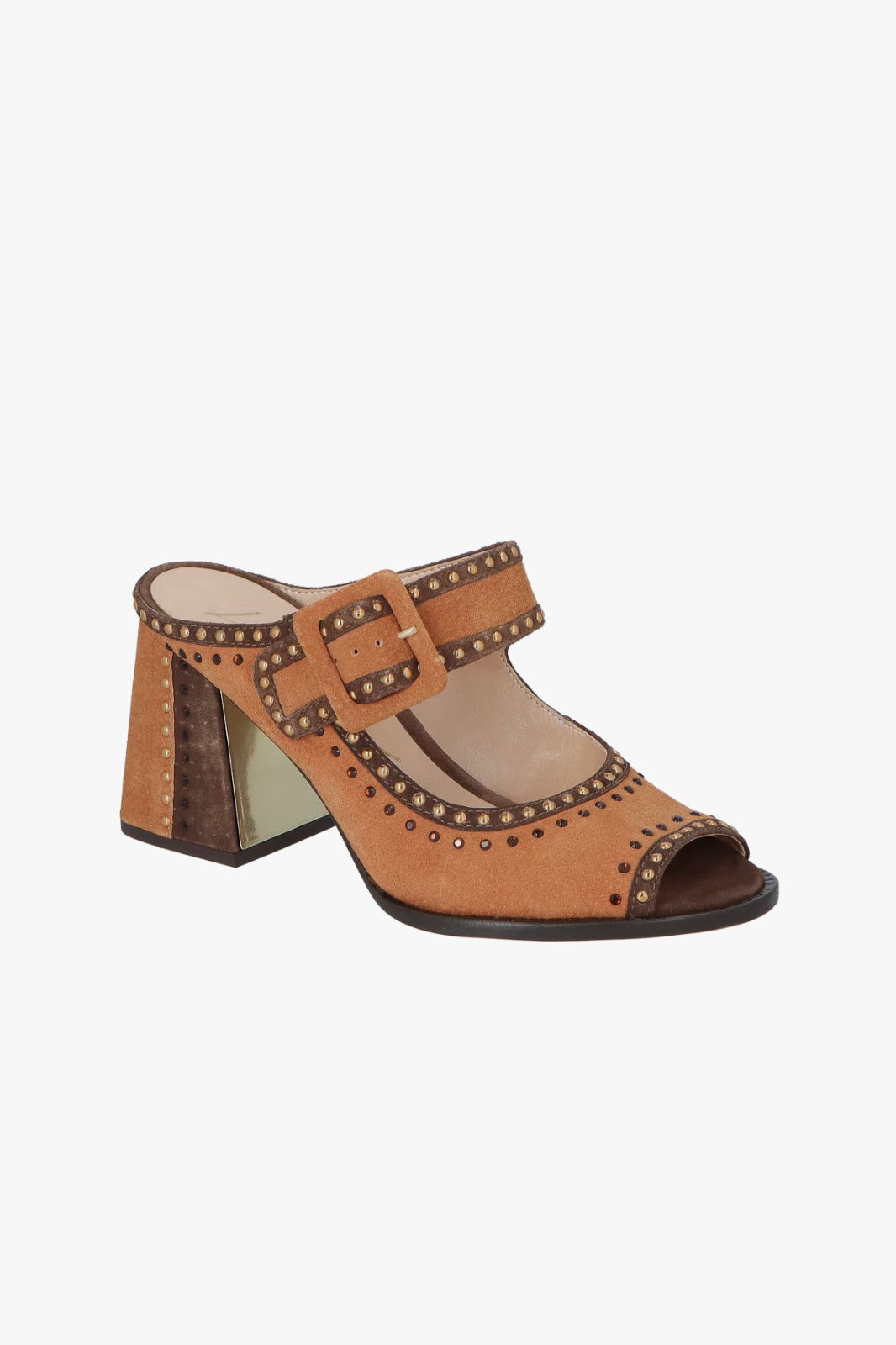 MULE PEEP TOE EM CAMURÇA CARAMELO LUIZA BARCELOS