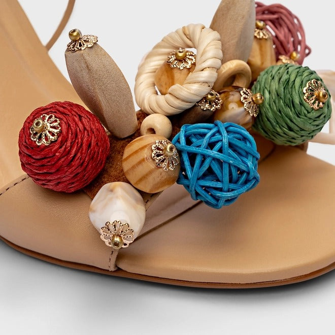 Sandália Artistic Lace Up Couro Bege Porcini CARRANO