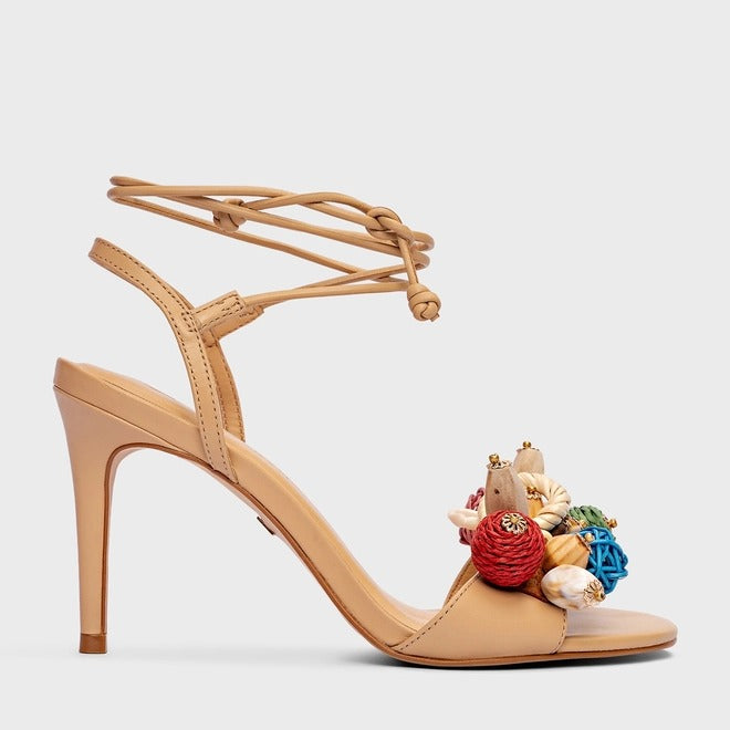 Sandália Artistic Lace Up Couro Bege Porcini CARRANO