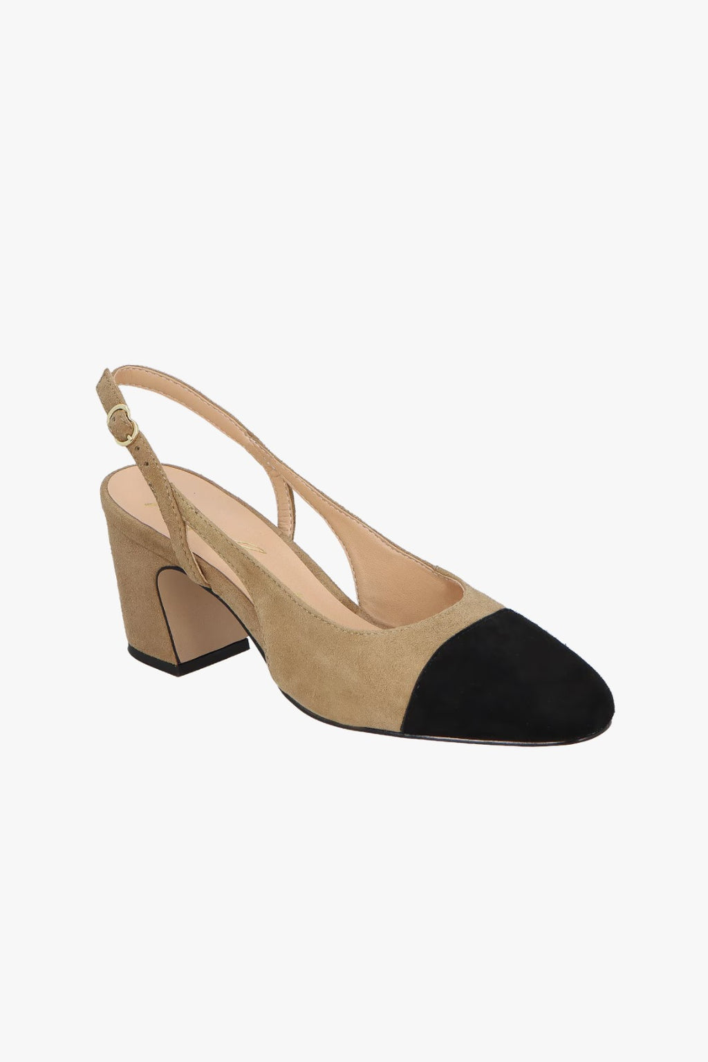 SCARPIN SLINGBACK EM CAMURÇA BEGE FENDI COM BIQUEIRA